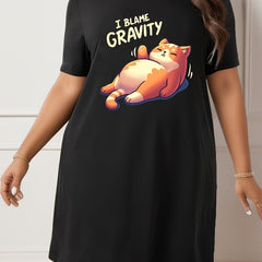  Cat Print Short Sleeve Tee Sleep Dress
