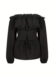  Lace Up Corset Off Shoulder Blouse
