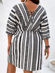Women's Geometric Print Surplice Neck V Neck Dress Plus Size Boho Dress
