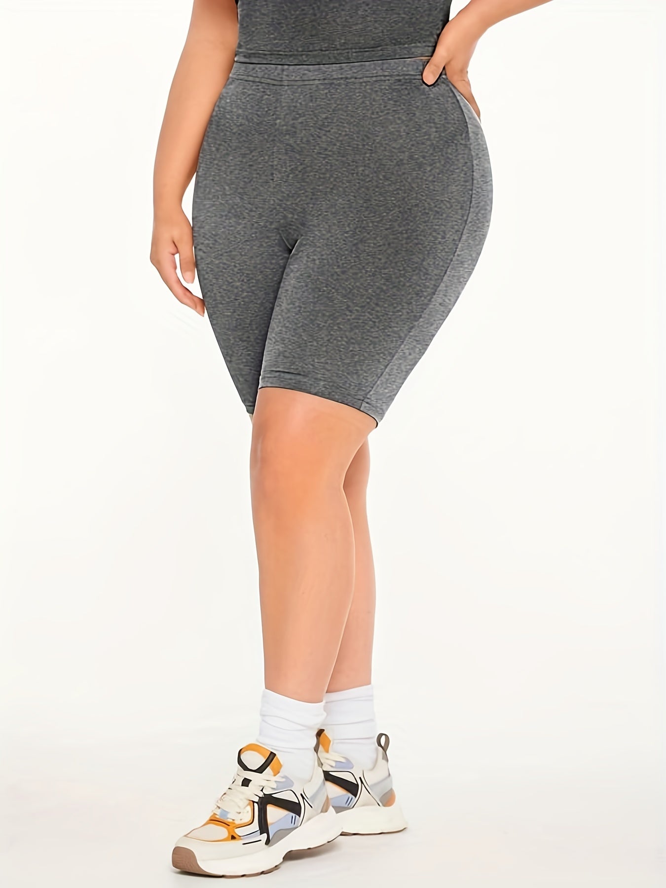  Solid High Rise Skinny Shorts