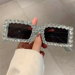 Y2K Rhinestone Rectangle Sunglasses UV400 Sun Shades