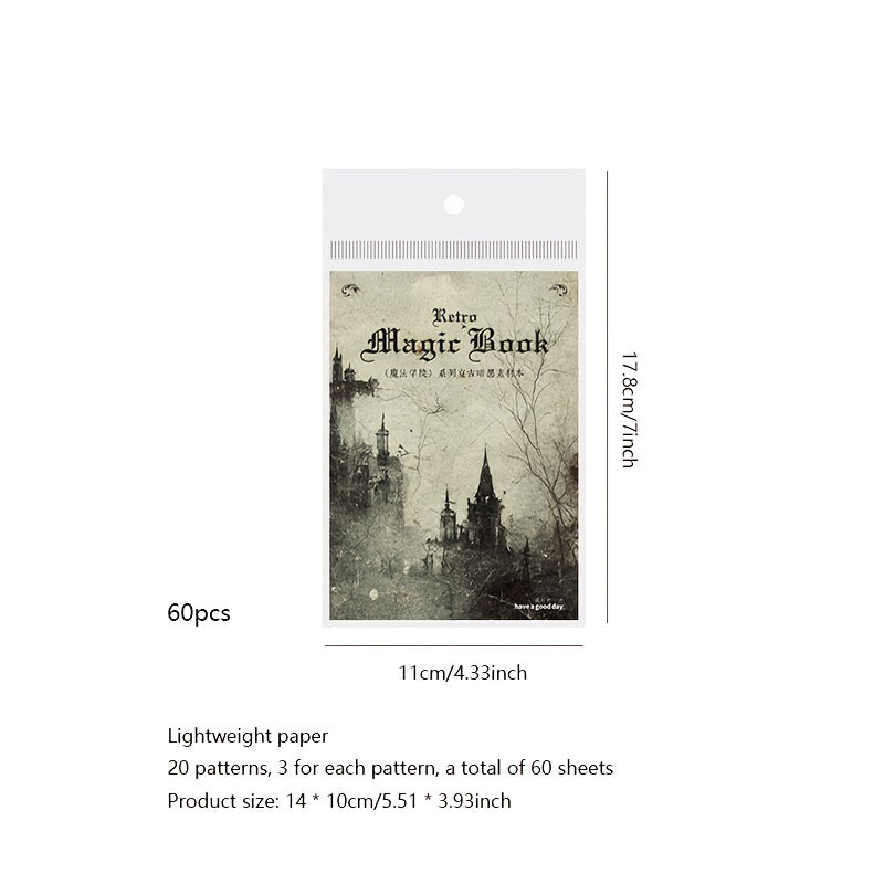 60pcs Retro Dark Series Journal Diary Material DIY Decoration Paper