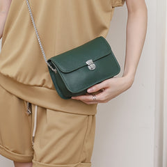 Vintage Style Leather Crossbody Bag Green Crocodile Texture
