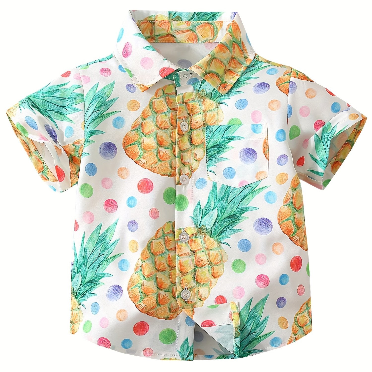 Blooming Flower Print Boys Top Short Sleeve Lapel Shirt for Summer