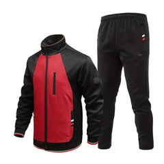 Men's Zip Up Jacket and Stretch Pants Set with Zipper Pockets