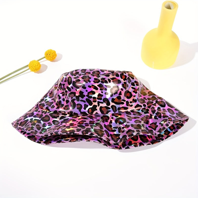 Purple Laser Bucket Hat Leopard Print Lightweight Basin Hats Hip Hop Cap