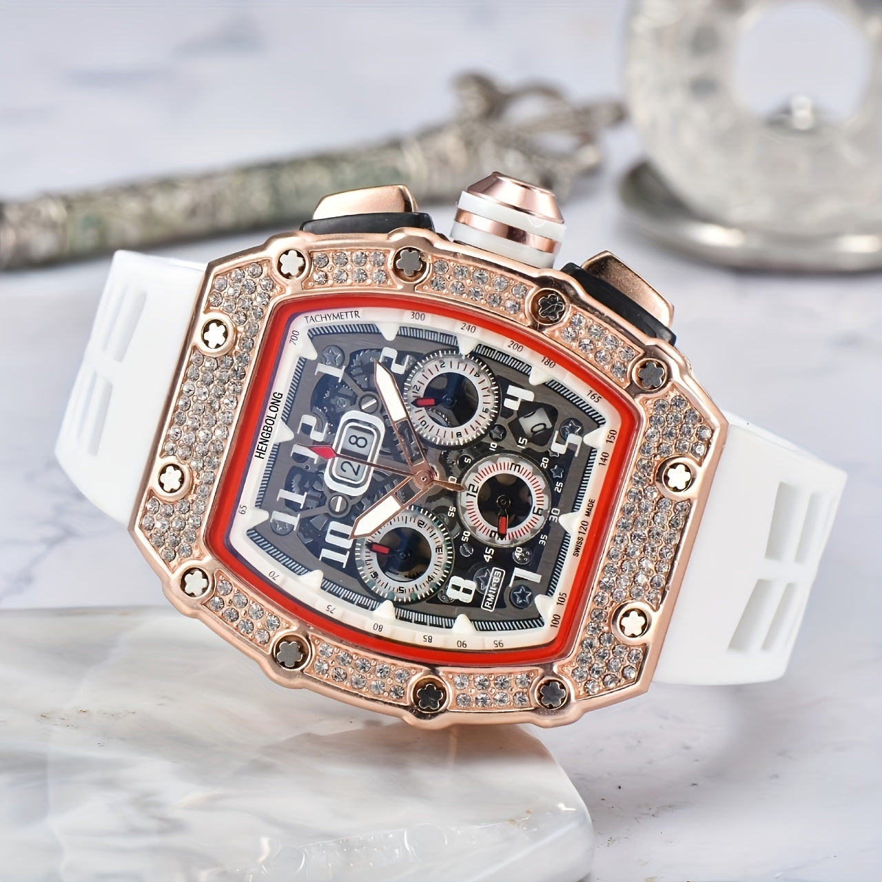 Hollow Ghost Head Rhinestone Men's Watch