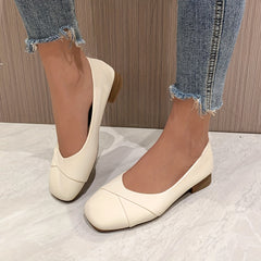 Women's Square Toe Low Heels Slip On Chunky Heels Work Shoes