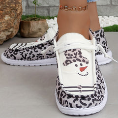 Christmas Snowman Print Low Top Sneakers Lightweight Casual Walking Shoes