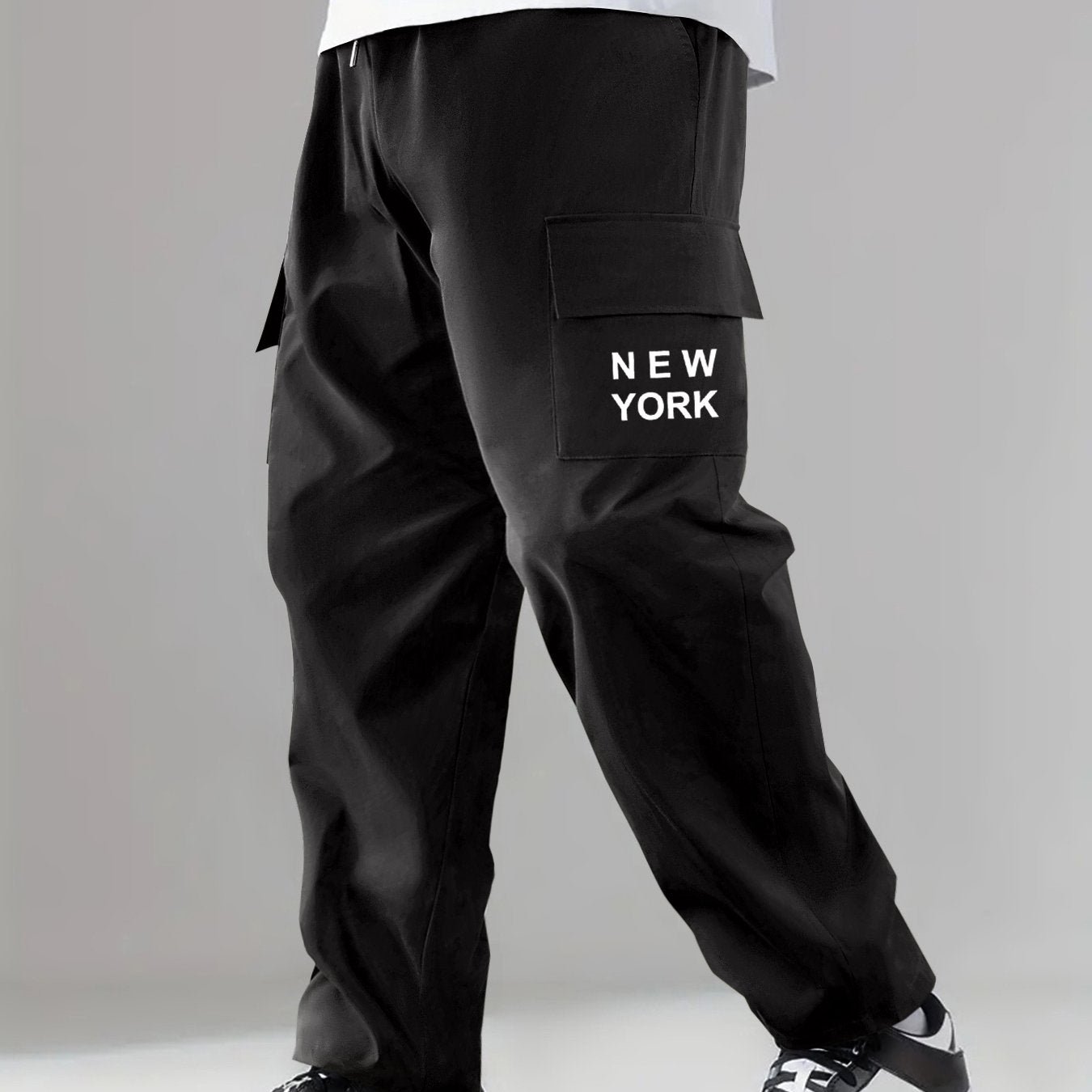 Letter & Flower Print Cargo Pants Men's Casual Wear