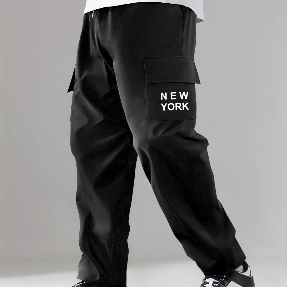 Letter & Flower Print Cargo Pants Men's Casual Wear