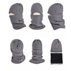 3pcs Winter Knit Gloves Hat Muffler Set Touch Screen Plus Fleece Warm Wool