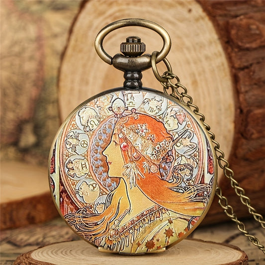 Vintage Flip Open Face Watch Goddess Quartz Clock For Men Women