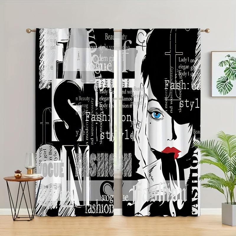 2pcs Woman Curtain Living Room Bedroom Office Decor