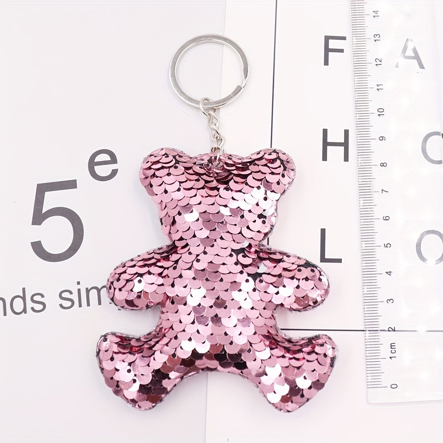 Sequins Bear Keychain Animal Key Ring Purse Handbag Car Charm Phone Pendant