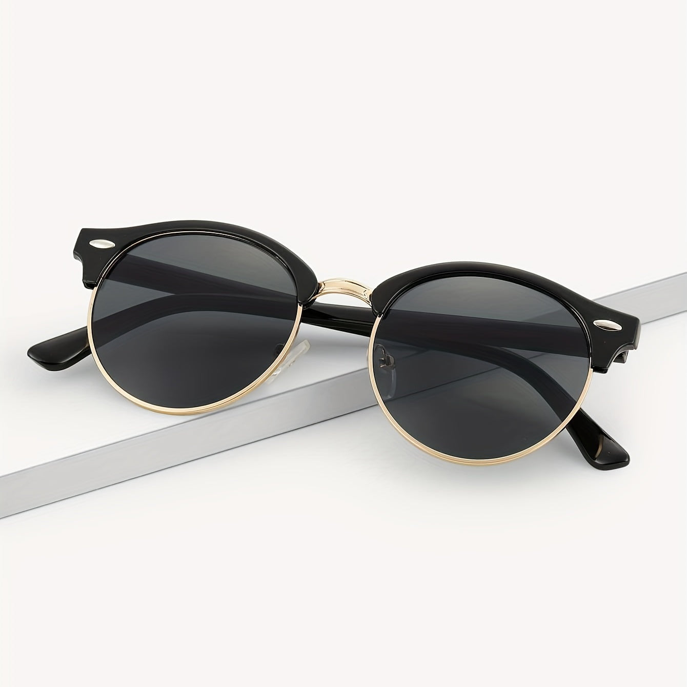 Men's Half Frame Sunglasses Metal Rice Nail
