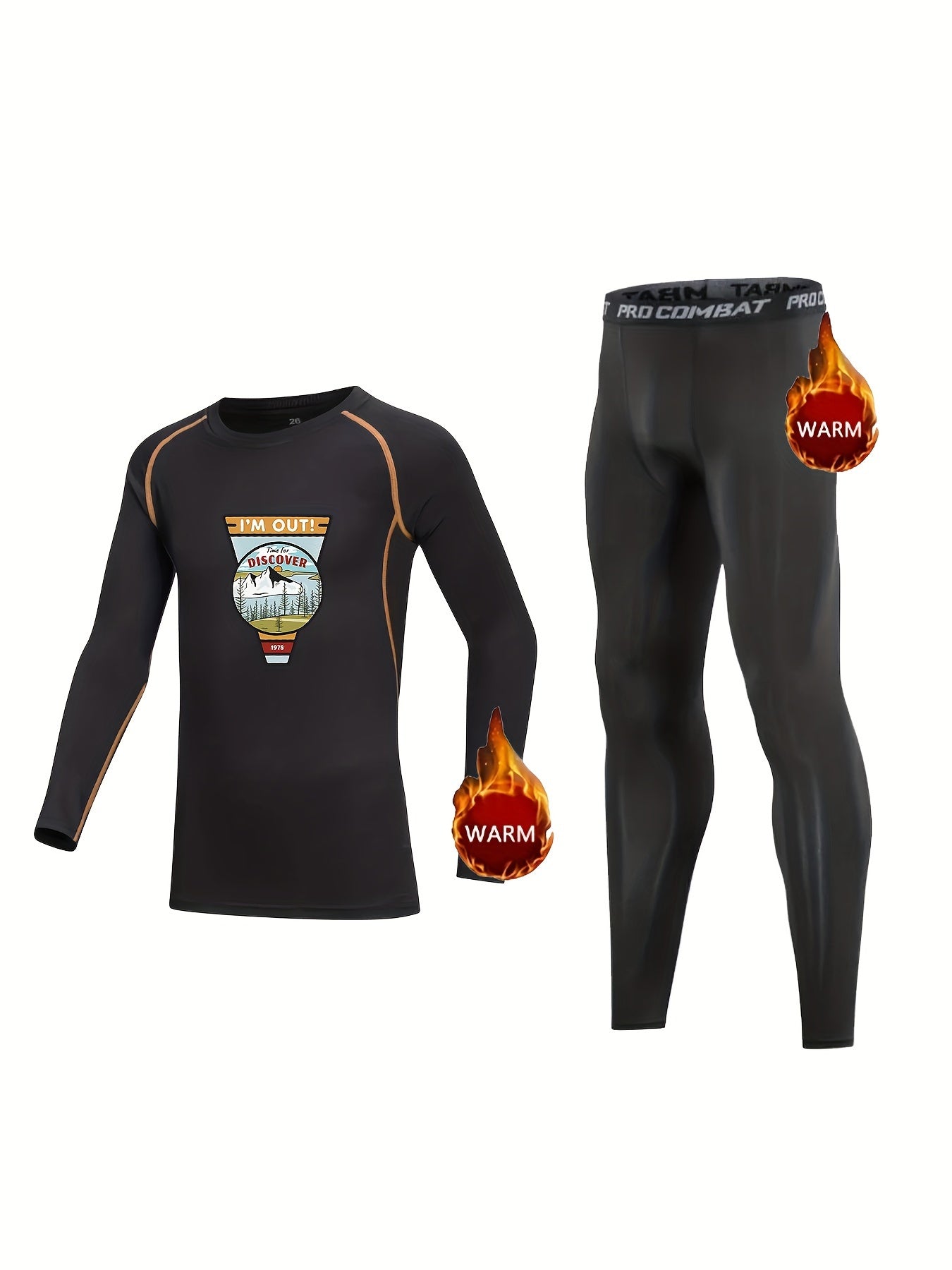 Kids Compression Fleece Sets Landscape Pattern Crew Neck Pullover Matching Pants