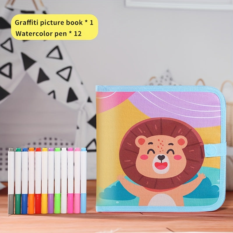 Reusable Lion Chalkboard Drawing Book for Kids Double Sided Doodle & Erasable Fu