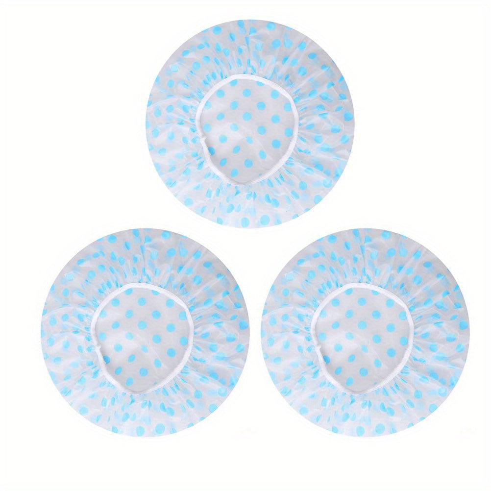 3-pc Waterproof Shower Cap w/ Elastic Band, Flower Print - Salon & Spa Use
