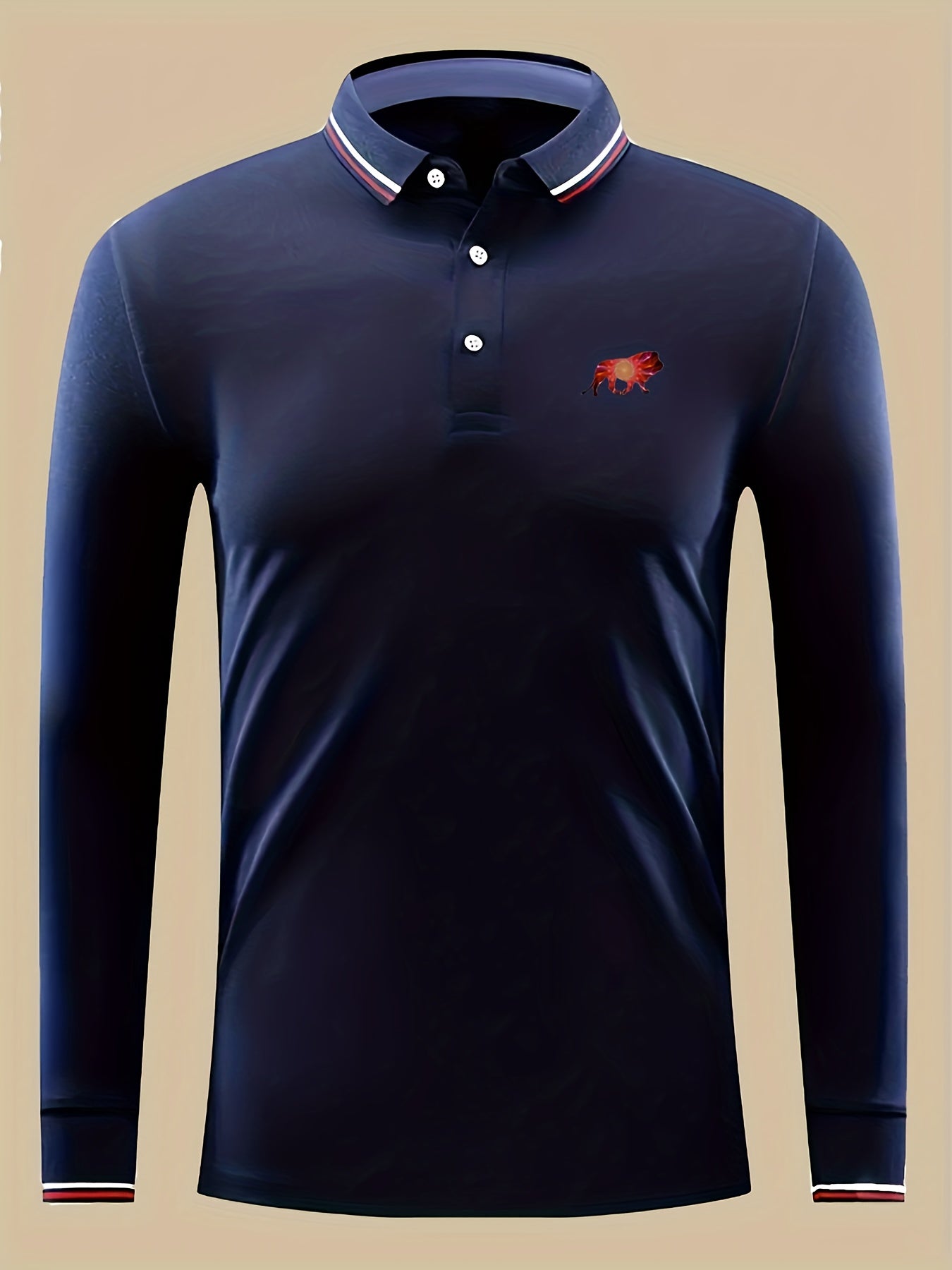 Men's Casual Lion Print Polo Shirt