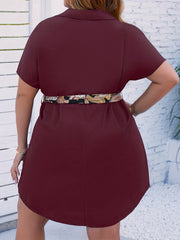 Solid Short Sleeve Mini Dress With Belt