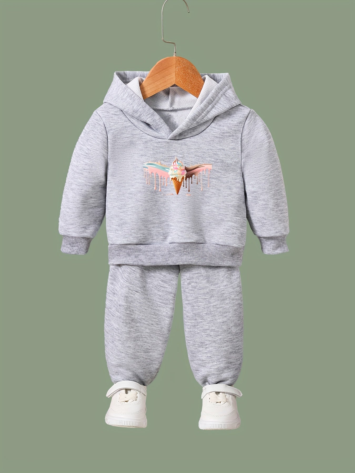 Ice Cream Pattern Long Sleeve Hooded Sweatshirt Girls Comfy Hoodies