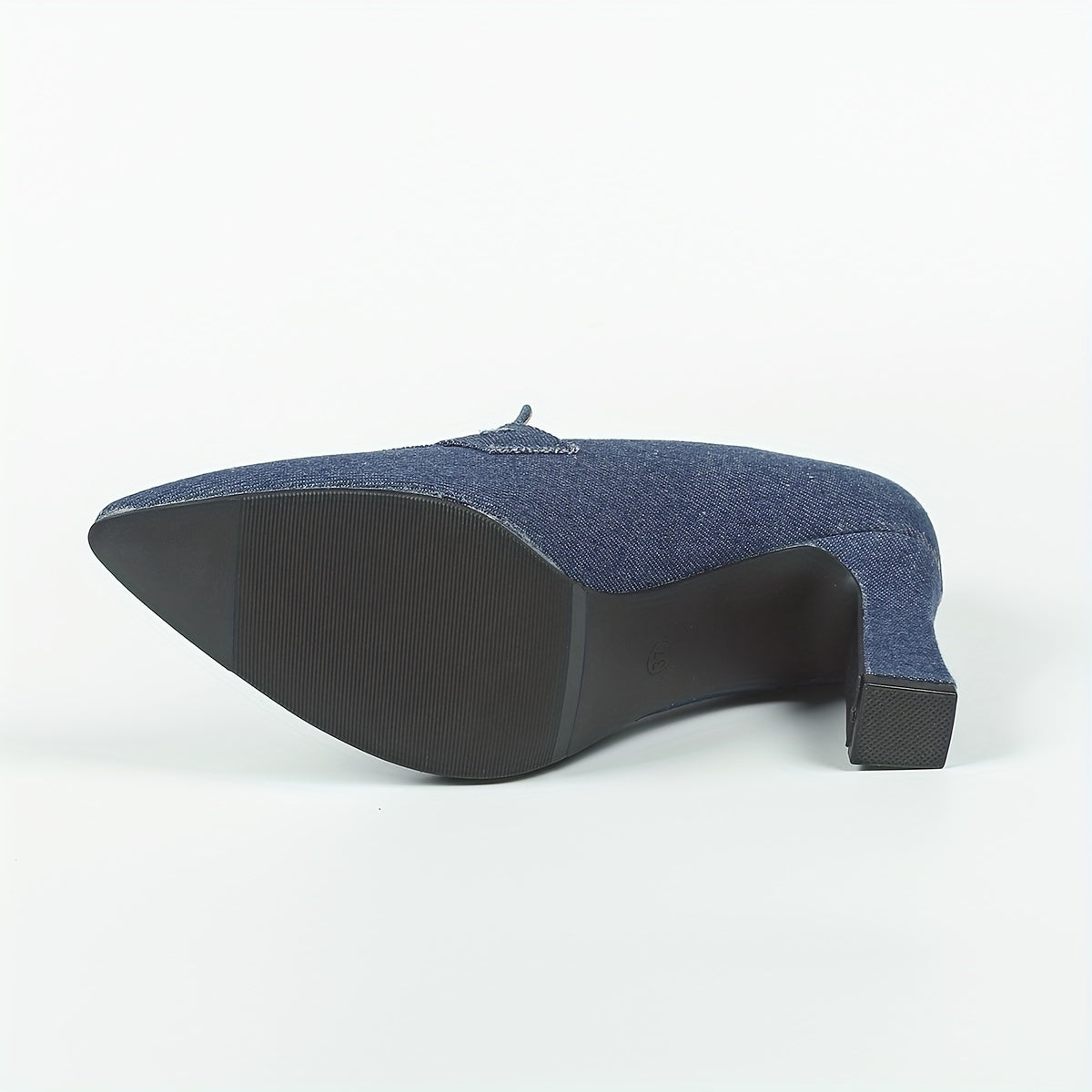 Women's Denim Loafers Pumps Pointed Toe Slip On Chunky Heels