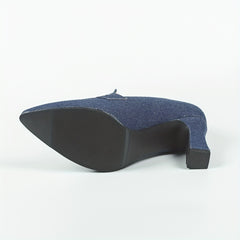 Women's Denim Loafers Pumps Pointed Toe Slip On Chunky Heels