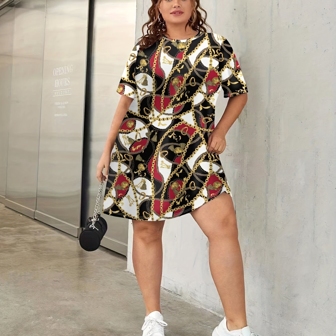  Chain Print Dress Women's Colorblock Loungewear