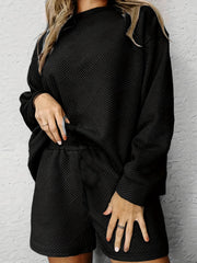  Solid Textured Tee & Shorts Two Piece Set