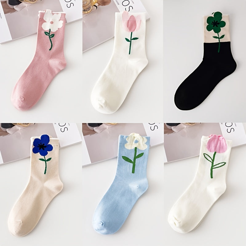 Paris & Floral Pattern Mid Tube Socks Pack Women's Stockings