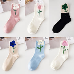 Paris & Floral Pattern Mid Tube Socks Pack Women's Stockings
