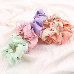 Cartoon Cherry Print Scrunchies Hair Tie Sweet Hair Rope Ponytail Holder