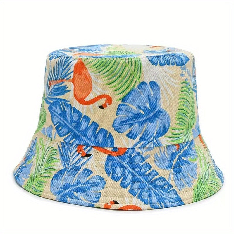 Flamingo Leaf Print Bucket Hat Sunscreen Fisherman Cap