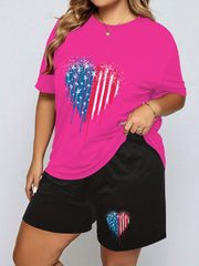  Flag Heart Print Pajama Set Women's Independence Tee & Shorts 2 Piece