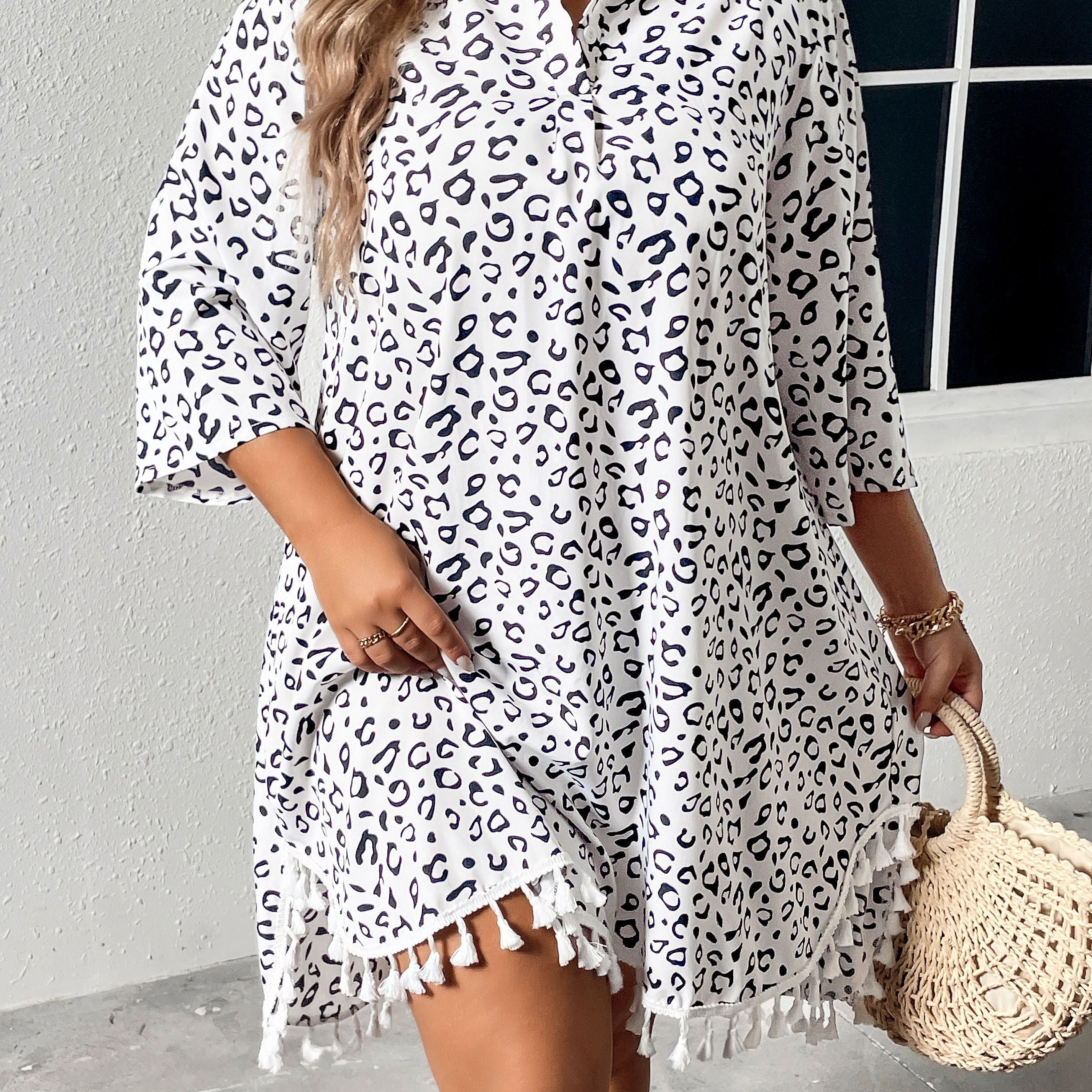  Leopard Print Polo Neck Blouse