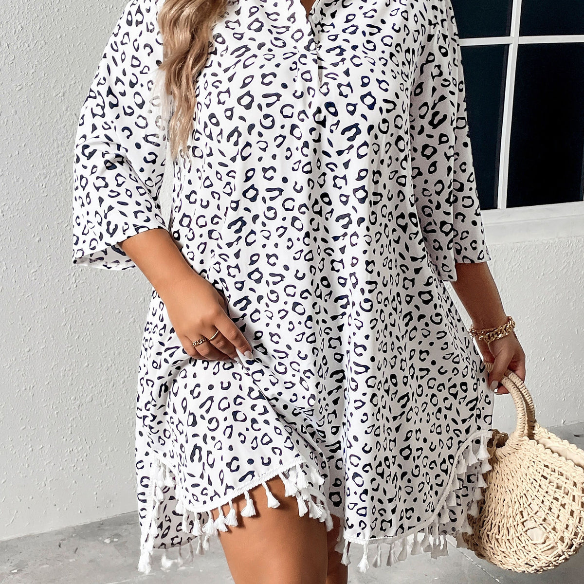 Leopard Print Polo Neck Blouse