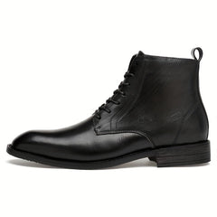 Men's Almond Toe Lace-up Boots With Side Zipper