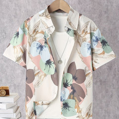 Boys Flower Print Button Down Short Sleeve Shorts