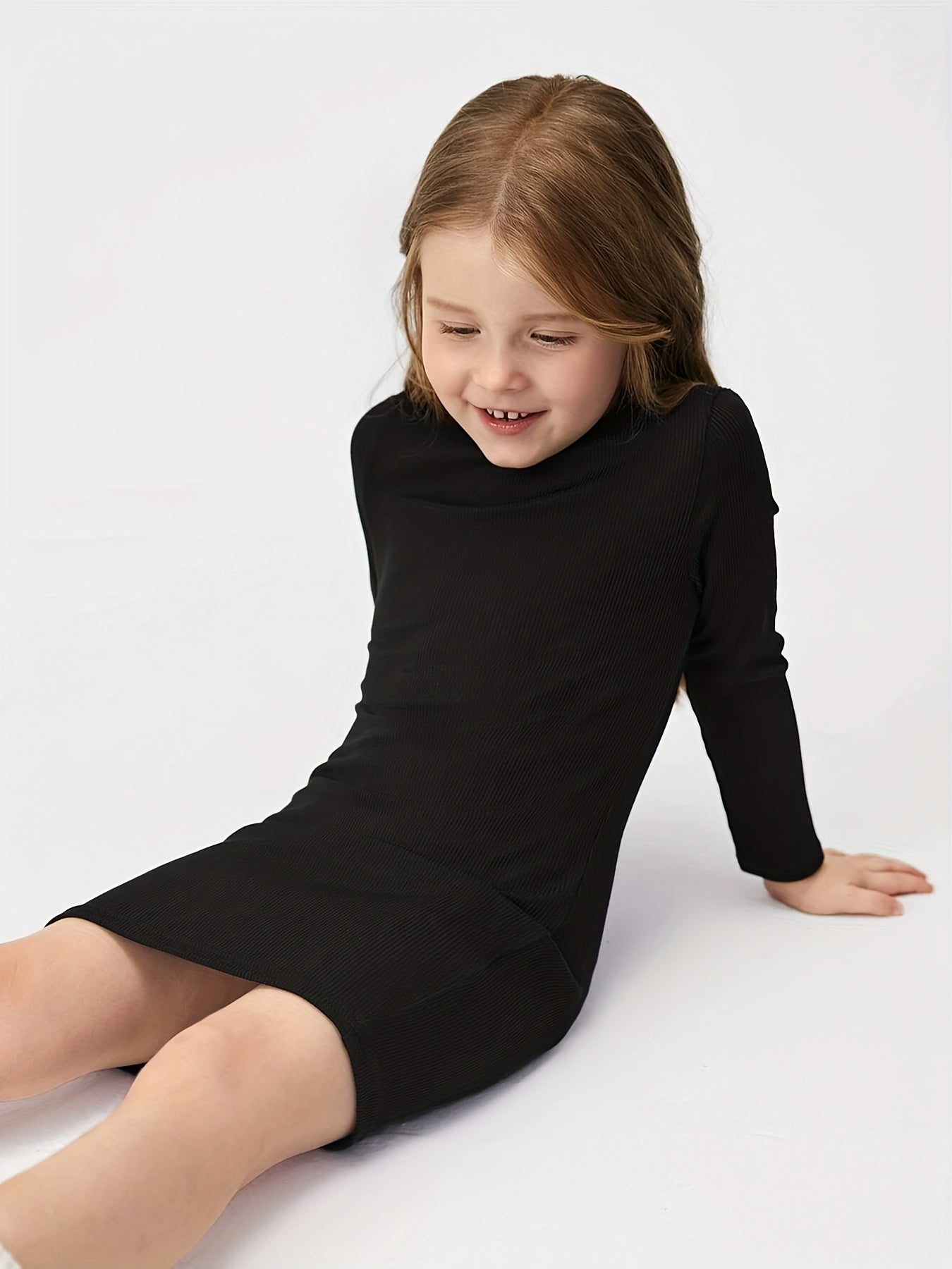 Little Girls Long Sleeve Solid Casual T Shirt Dress Stretchy Comfy Fit