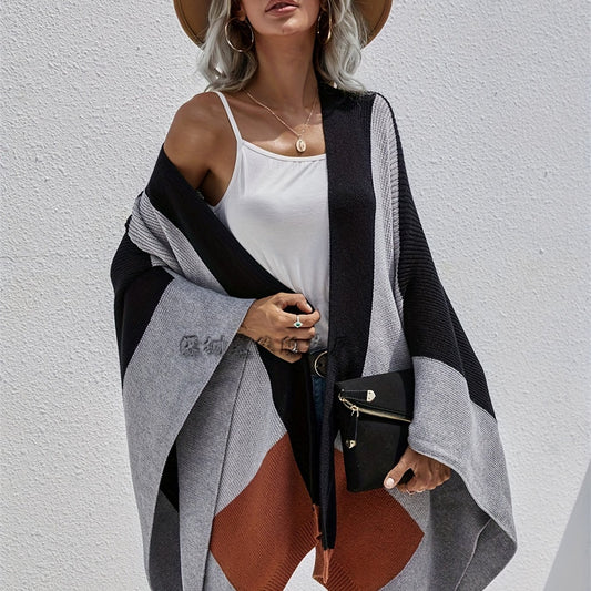  Colorblock Bat Sleeve Cardigan