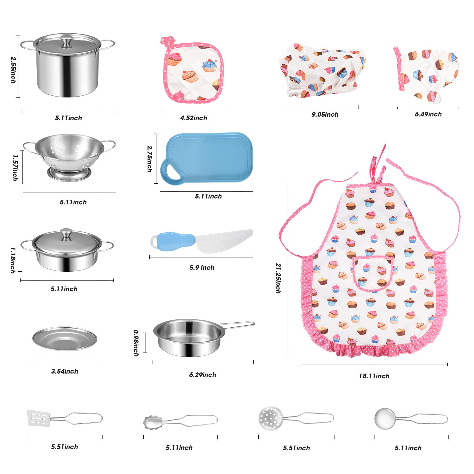 Cooking Accessories Set Stainless Steel Utensils Apron Role Play Simulation