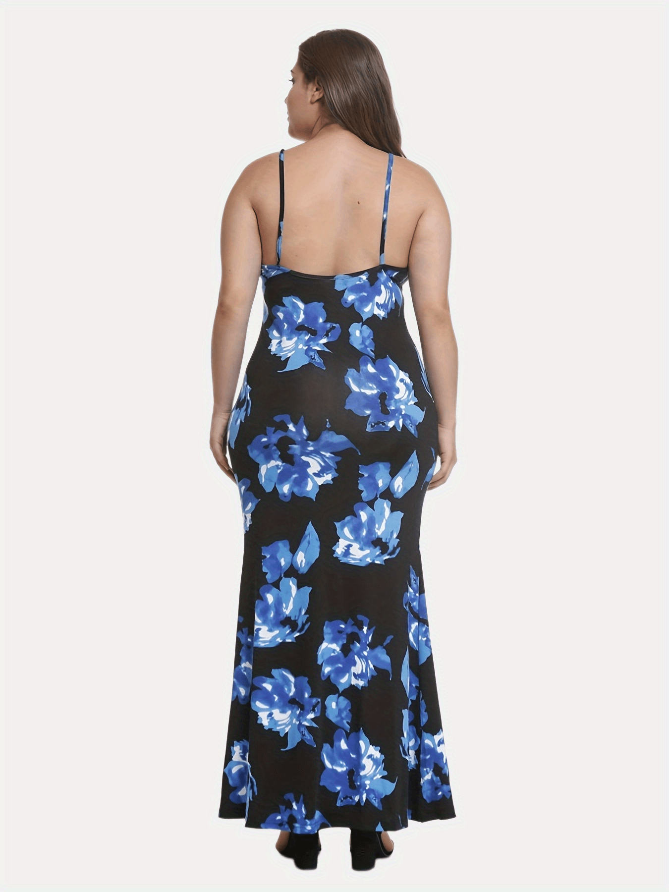 Plus Floral Print Stretch Cami Mermaid Dress