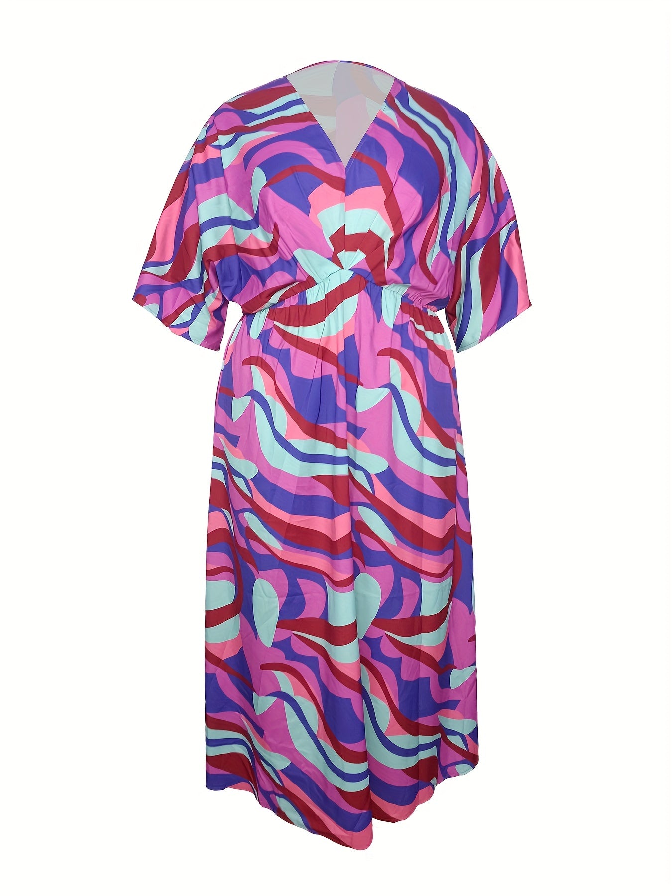  Boho Dress Women's Plus Stripe Print Batwing Sleeve Maxi Dress