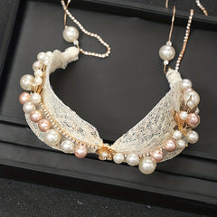 Faux Pearl Hairband French Lace Hair Tie Ribbon Head Piece