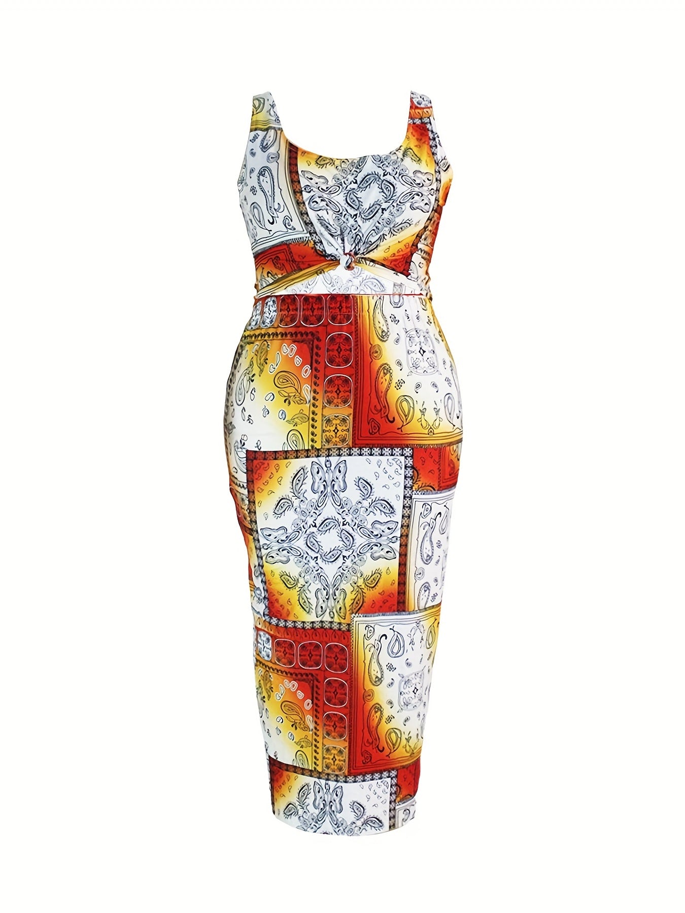  Colorblock Paisley Print Tank Top & Skirt 2 Piece Set