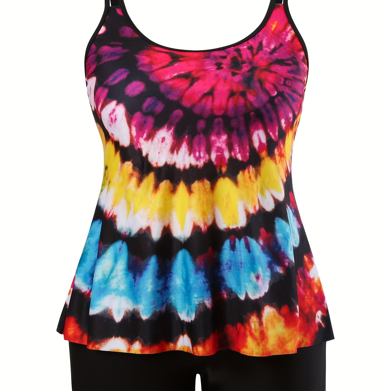  Vacay Tankini Set Tie Dye Round Neck Cami Top & Boyshorts Swimsuit