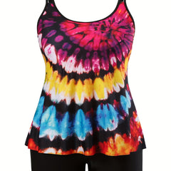  Vacay Tankini Set Tie Dye Round Neck Cami Top & Boyshorts Swimsuit