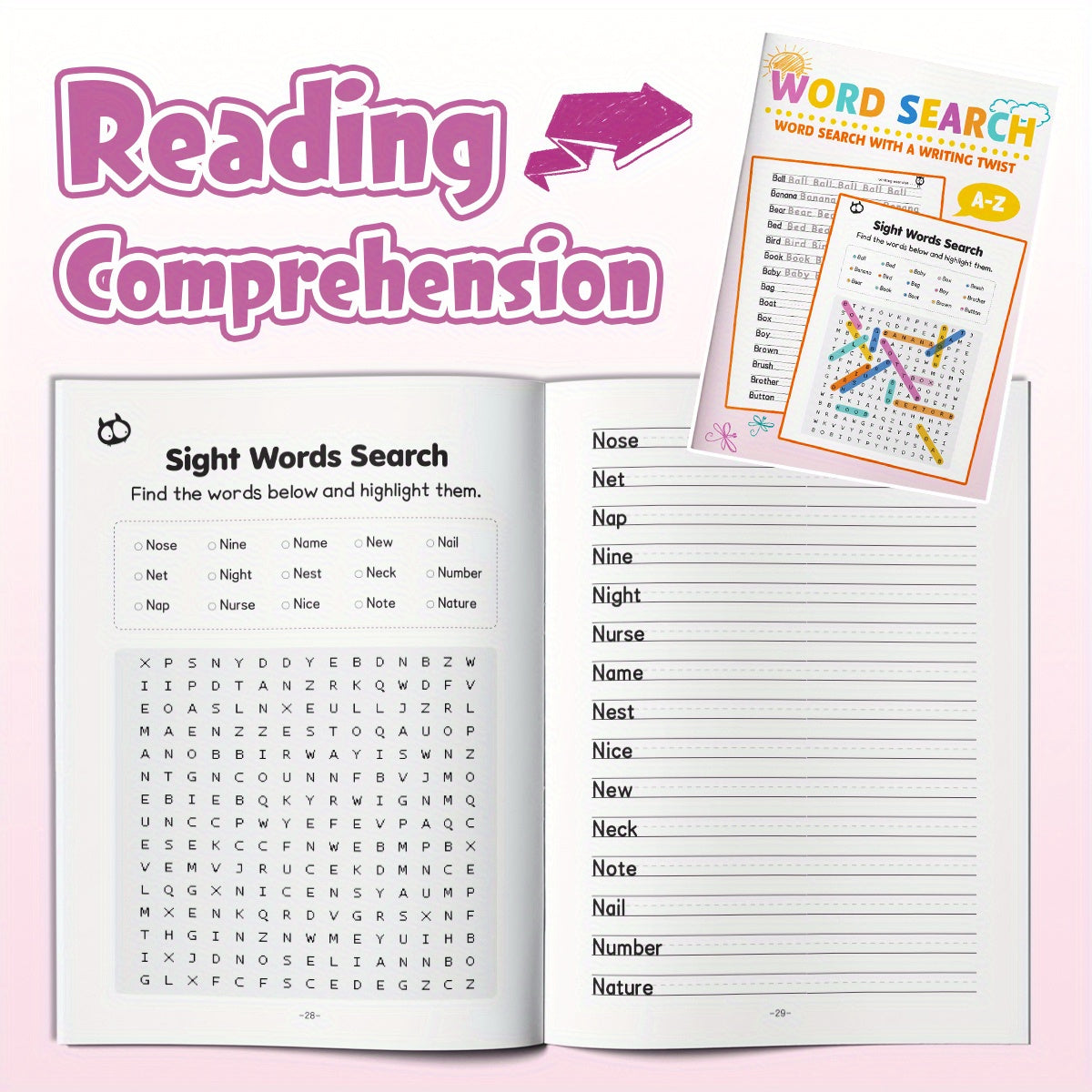 Interactive Word Puzzle Book for Kids Ages 6-12 Animals Food Family