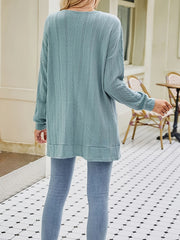  Solid Jacquard Long Sleeve Cardigan With Pockets